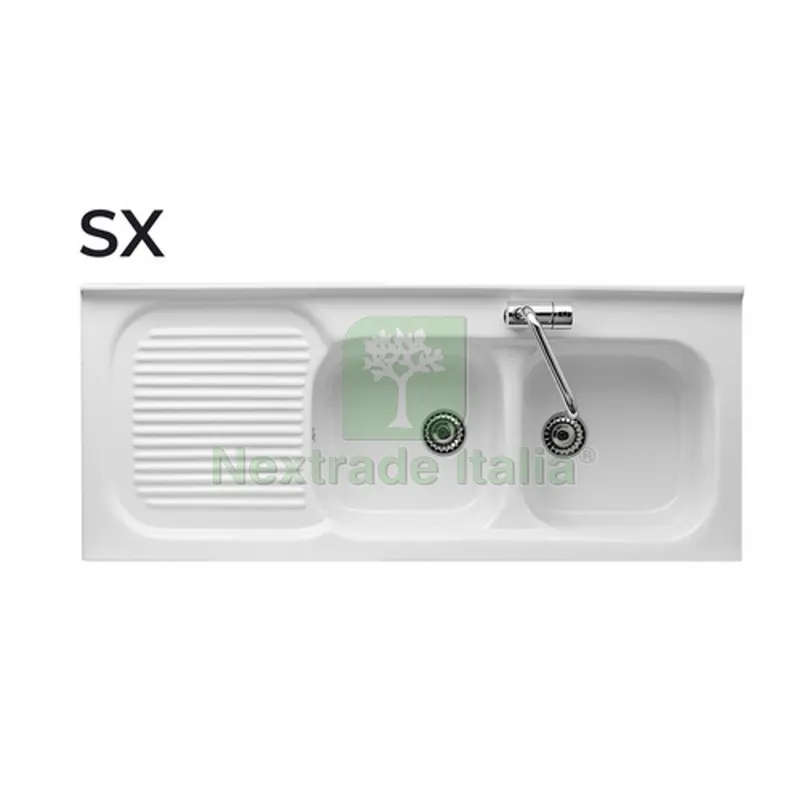 Lavello da Incasso in Ceramica con 2 Vaschette cm 120 gocciolatoio sx — Sanitari e ceramiche — rif. FERX.DIA185-C181-SX Lavello da Incasso in Ceramica con 2 Vaschette cm 120 gocciolatoio sx — Sanitari e ceramiche — rif. FERX.DIA185-C181-SX