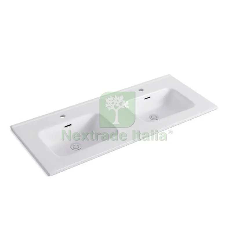 CONSOLLE CON DOPPIA VASCA CENTRALE cm 121 x 46 x 18 Bianco lucido — Accessori bagno — rif. FERX.DIA185-LCD01-120
