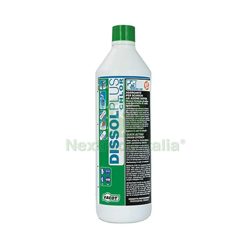 DISGORGANTE DISSOL PLUS + CHLOR FLACONE 1 lt — Scarichi e sifoni — rif. FERX.DIA201-T414 DISGORGANTE DISSOL PLUS + CHLOR FLACONE 1 lt — Scarichi e sifoni — rif. FERX.DIA201-T414