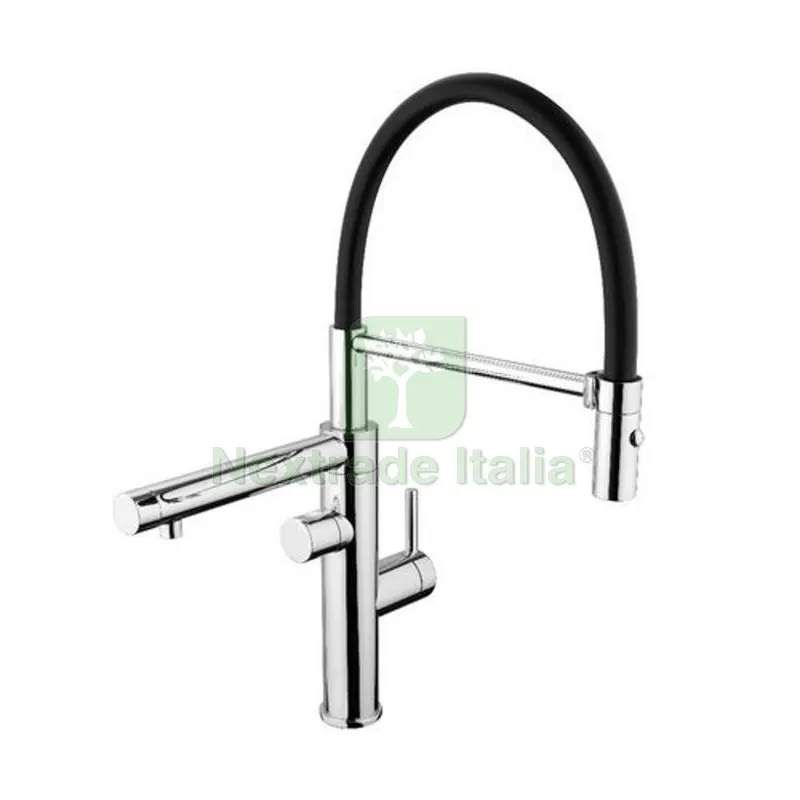 Miscelatore Lavello con Filtro Bocca Girevole Canna Gomma con Doccetta Cromo - Nero — Rubinetti e valvole — rif. FERX.DIA229-513-CN Miscelatore Lavello con Filtro Bocca Girevole Canna Gomma con Doccetta Cromo - Nero — Rubinetti e valvole — rif. FERX.DIA229-513-CN