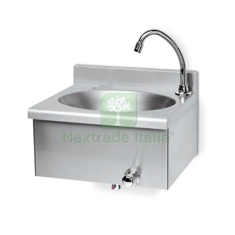 LAVAMANI IN ACCIAIO INOX RUBINETTO COMANDO GINOCCHIO cm 40x35x20,5 — Rubinetti e valvole — rif. FERX.DIA242-RC726