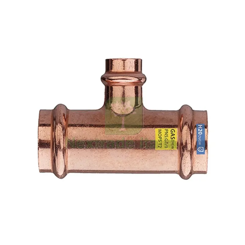 T RIDOTTO FFF IN RAME A PRESSARE ACQUA/GAS Diam. 35 x 22 x 35 — Raccordi a pressare e multistrato — rif. FERX.DIA302-FRS9131-352235