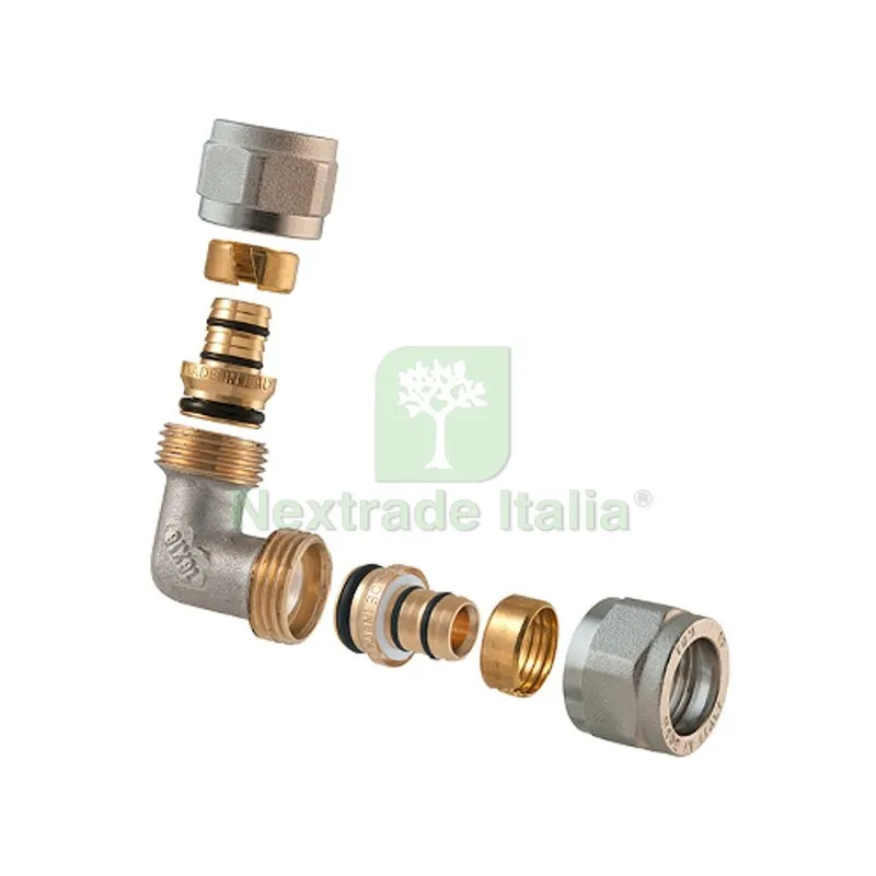 RACCORDO CURVO DOPPIO A COMPRESSIONE PER MULTISTRATO 2PZ ASSEMBLATO 1"-26 x 1"-26 — Raccordi a pressare e multistrato — rif. FERX.DIA313-TD1465-0626