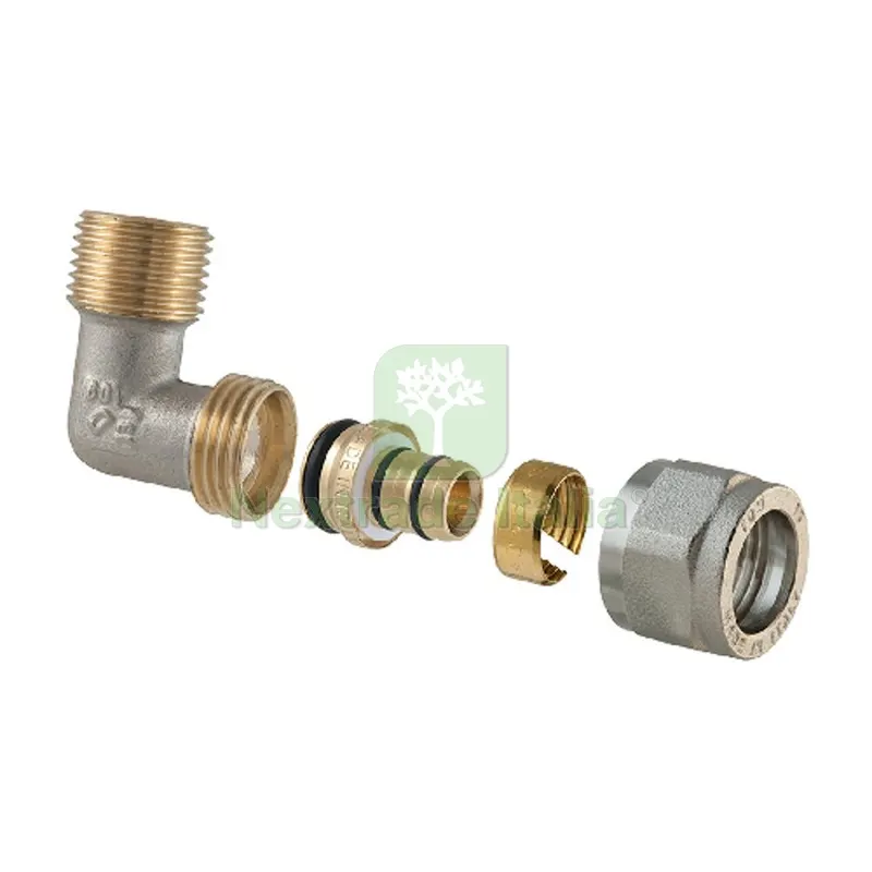 RACCORDO CURVO MASCHIO A COMPRESSIONE PER MULTISTRATO 2 PZ ASSEMBLATO 3/4x3/4-20 — Raccordi a pressare e multistrato — rif. FERX.DIA313-TD1475-0520