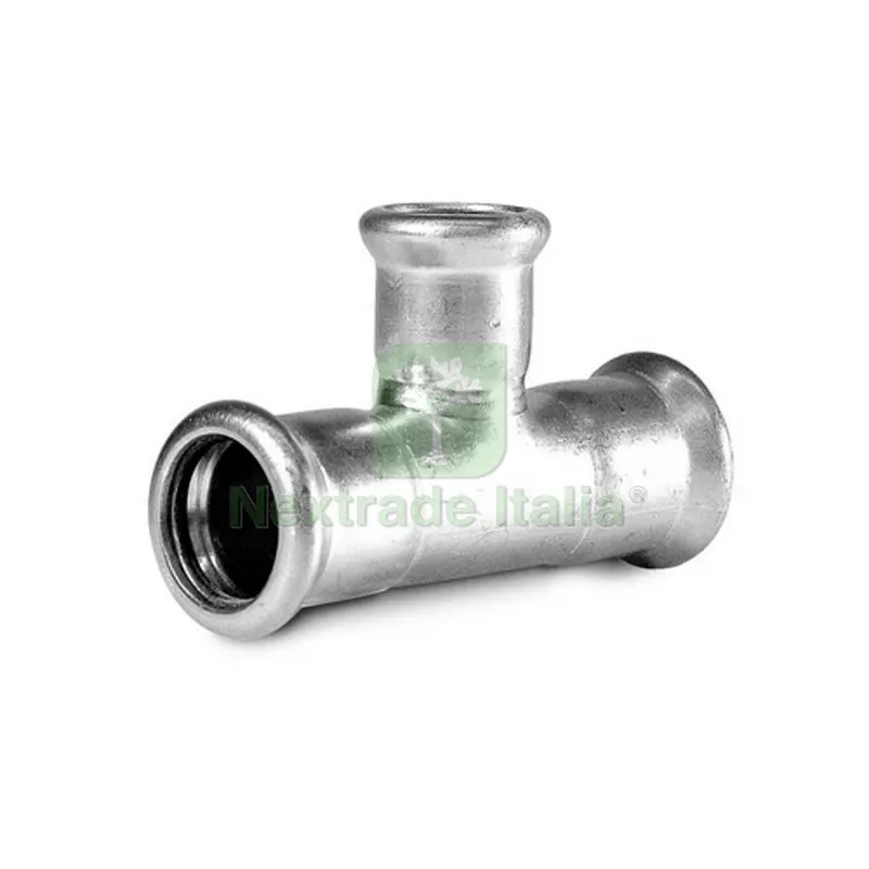 TI RIDOTTO A PRESSARE IN ACCIAIO CARBONIO 35 x 28 x 35 — Raccordi a pressare e multistrato — rif. FERX.DIA317-TQ13R-3528