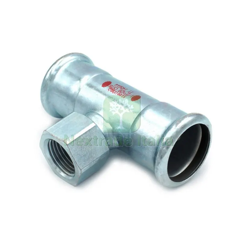 T CON DERIVAZIONE FILETTO F A PRESSARE IN ACCIAIO CARBONIO STEEL PRES 3/4 x 28 x 28 — Raccordi a pressare e multistrato — rif. FERX.DIA317-US389-0528