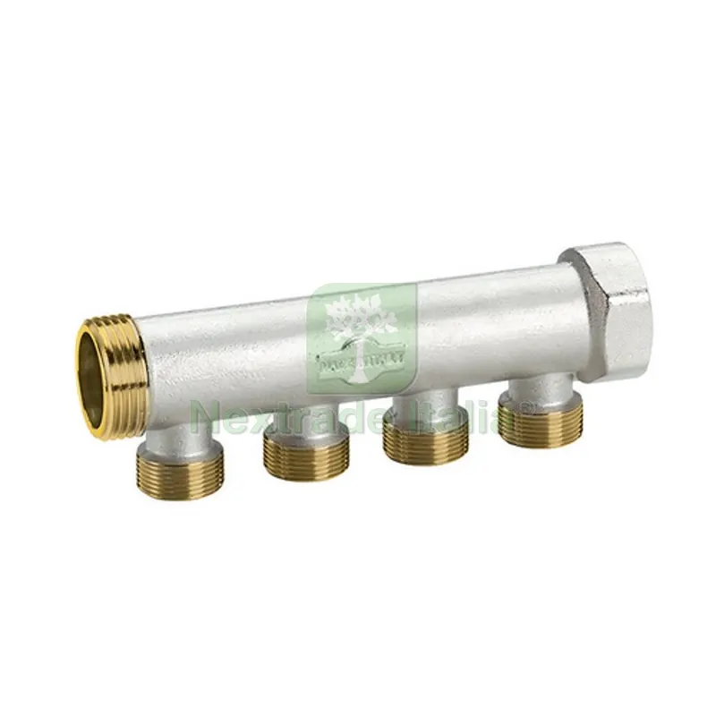 COLLETTORE IN OTTONE NICHELATO CON DERIVAZIONI M 24X19 3/4 X 3 Vie L. 121 mm — Tubi e raccordi — rif. FERX.DIA320-51303-053
