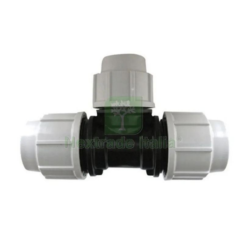 TEE a 90° Ridotta Plasson per Tubo Polietilene Diam. 25x20x25 — Teli e film di protezione — rif. FERX.DIA331-7340-2520
