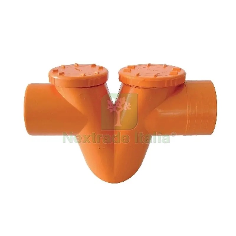 SIFONI ORIZZONTALI 2 TAPPI IN PVC ARANCIO A " V " Diam. 100 — Scarichi e sifoni — rif. FERX.DIA362-S-100 SIFONI ORIZZONTALI 2 TAPPI IN PVC ARANCIO A " V " Diam. 100 — Scarichi e sifoni — rif. FERX.DIA362-S-100
