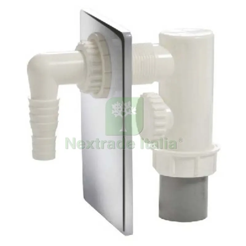 SIFONE INCASSO LAVATRICE IN PP CON PIASTRA ACC. INOX D. 40 — Scarichi e sifoni — rif. FERX.DIA370-N107I