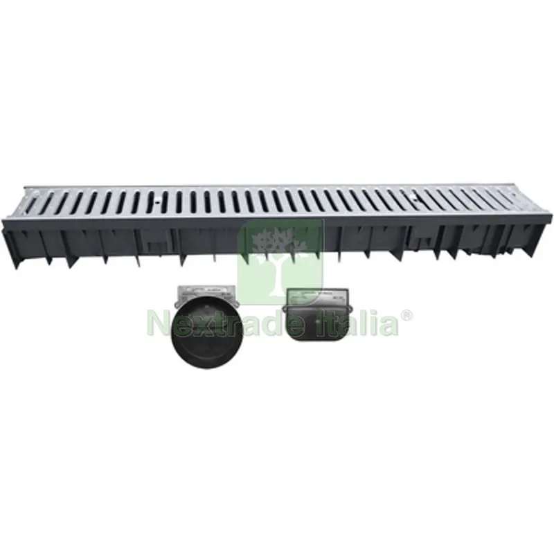 Canale Wavedrain con Griglia Acciaio Zincato + Testata e Scarico D.110 1000 mm — Accessori bagno — rif. FERX.DIA380-584-100 Canale Wavedrain con Griglia Acciaio Zincato + Testata e Scarico D.110 1000 mm — Accessori bagno — rif. FERX.DIA380-584-100