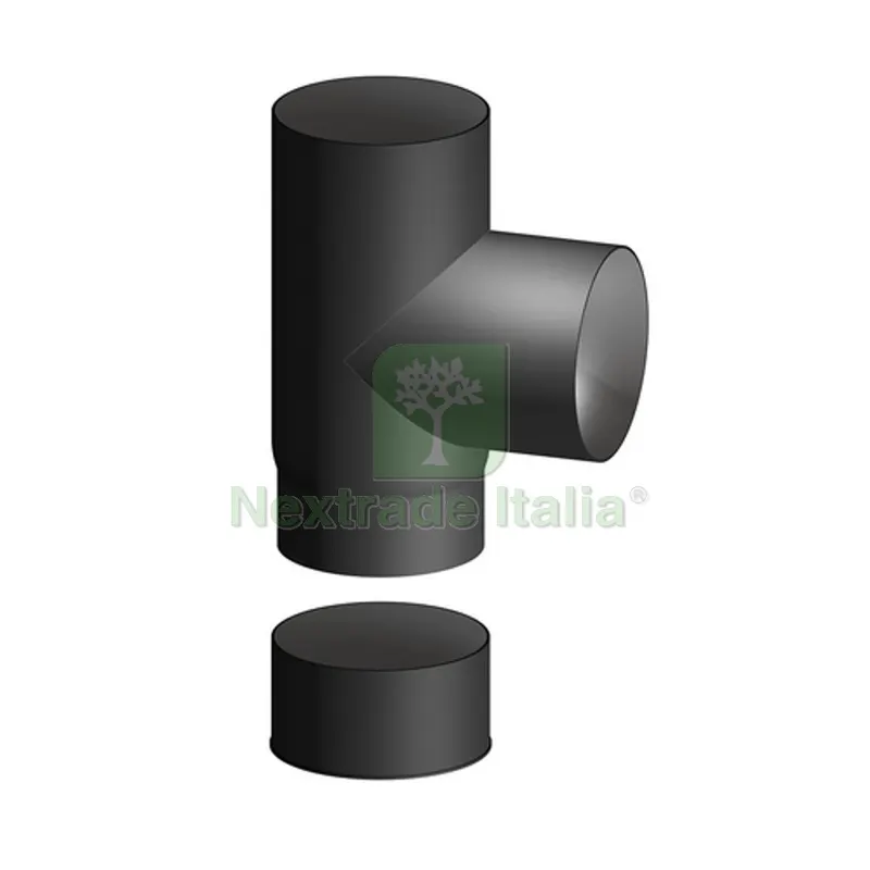 RACCORDO IN ACCIAIO AL CARBONIO SMALTATO T FF CON TAPPO P/STUFE LEGNA Diam. 180 — Tubi e raccordi — rif. FERX.DIA409-FD269-180 RACCORDO IN ACCIAIO AL CARBONIO SMALTATO T FF CON TAPPO P/STUFE LEGNA Diam. 180 — Tubi e raccordi — rif. FERX.DIA409-FD269-180