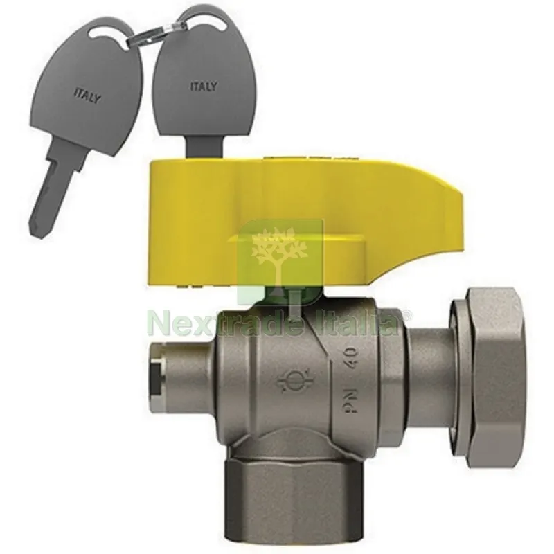 Valvola a Sfera GAS a Squadra con Farfalla e Serratura FEM. -DADO G. 3/4" x 1" DN 20 — Serrature e cilindri — rif. FERX.DIA424-5501-0506