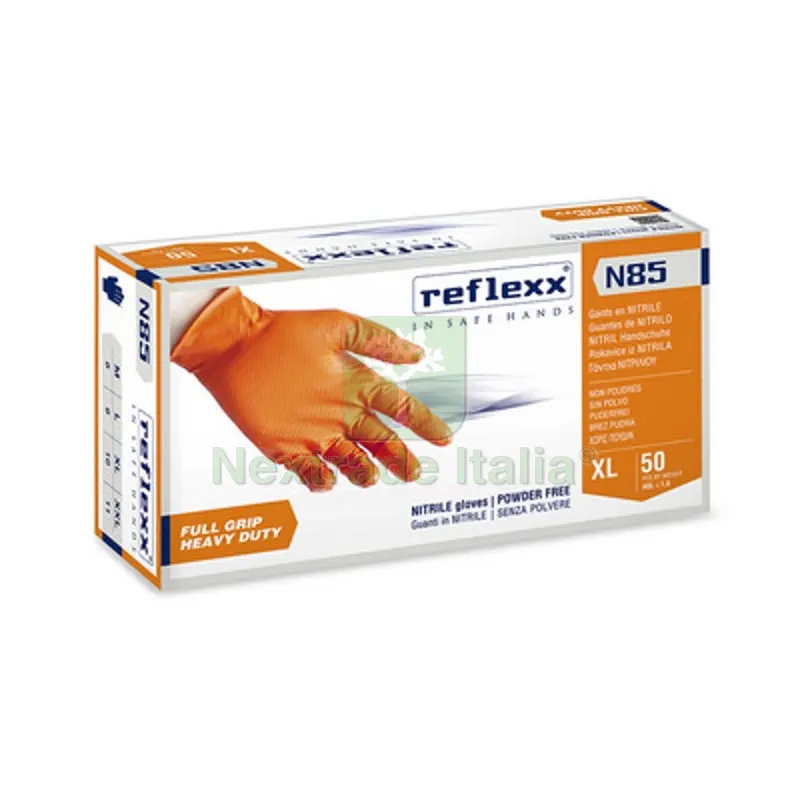50 PZ GUANTI IN NITRILE FULL GRIP N85 Taglia L - Arancio — Guanti da lavoro — rif. FERX.DIA600-RN85-OL