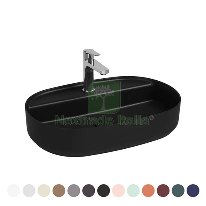 LAVABO D'APPOGGIO OVALE CON FORO RUBINETTO INFINITY Blu Opaco L. 60 cm — Rubinetti e valvole — rif. FERX.DIAY182-NF122-BS60