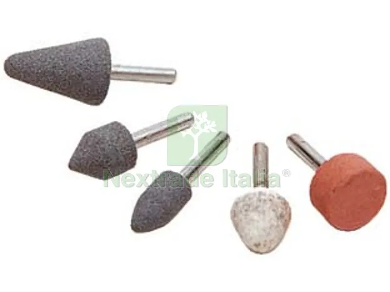 MOLETTE ABRASIVE IN CERAMICA in set da 5 pz. assortite, con codolo ? mm.6 — Punte, frese e dischi — rif. FERX.FER94542