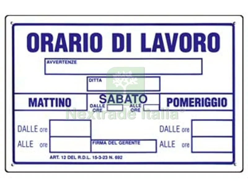 10PZ Cartello "orario di Lavoro" - cm.30x20h. — Casalinghi e organizzazione — rif. FERX.FER49320