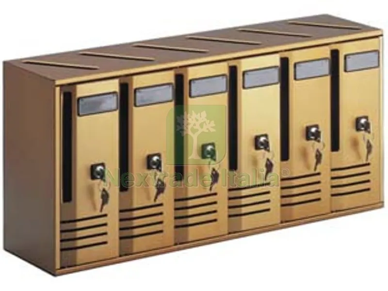 Blocchiera Serie Cubo 6 Cassette Postali per Interni - cm.62x17,5x30h. in alluminio anodizzato bronzo — Arredo — rif. FERX.FER80958