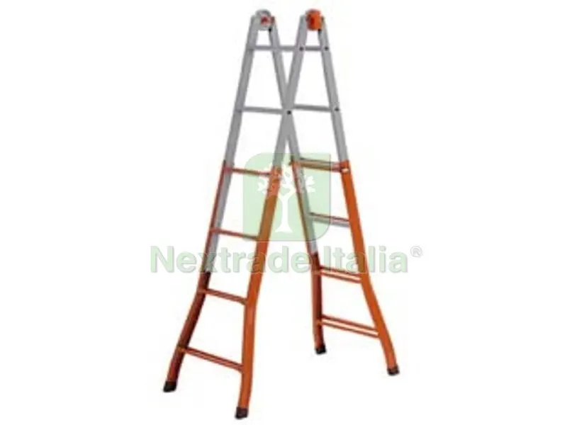 SCALA TELESCOPICA "PEPPINA" IN ACCIAIO - 4+4 gr.- aperta cm.376h.- cm.48x16x115h.- Kg.11 — Scale e sgabelli — rif. FERX.FER58957