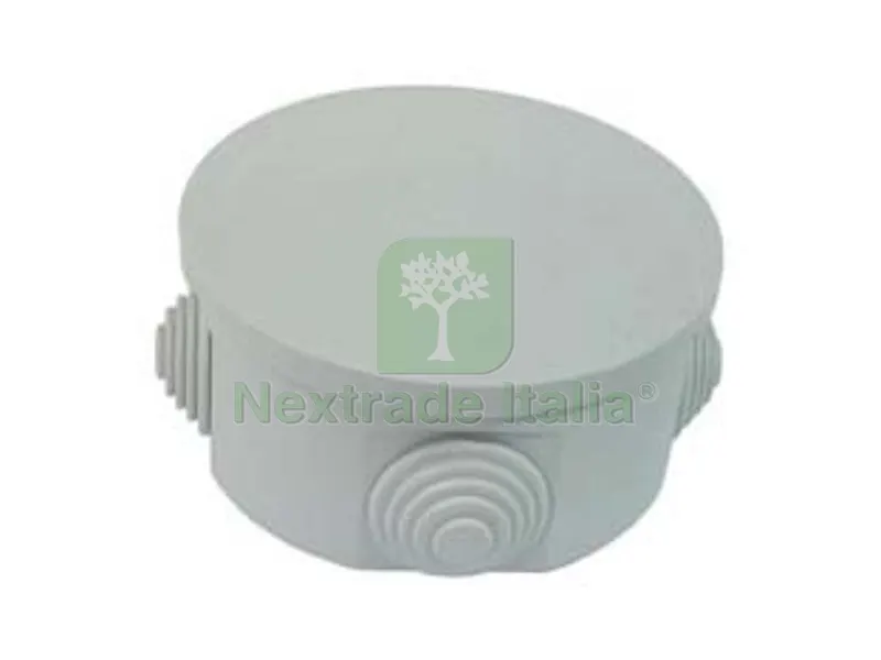 10PZ Scatola Stagna Tonda con Coperchio e 4 Passacavi IP44 - ? mm.80x40h. (002) — Minuteria metallica — rif. FERX.FER87650 10PZ Scatola Stagna Tonda con Coperchio e 4 Passacavi IP44 - ? mm.80x40h. (002) — Minuteria metallica — rif. FERX.FER87650