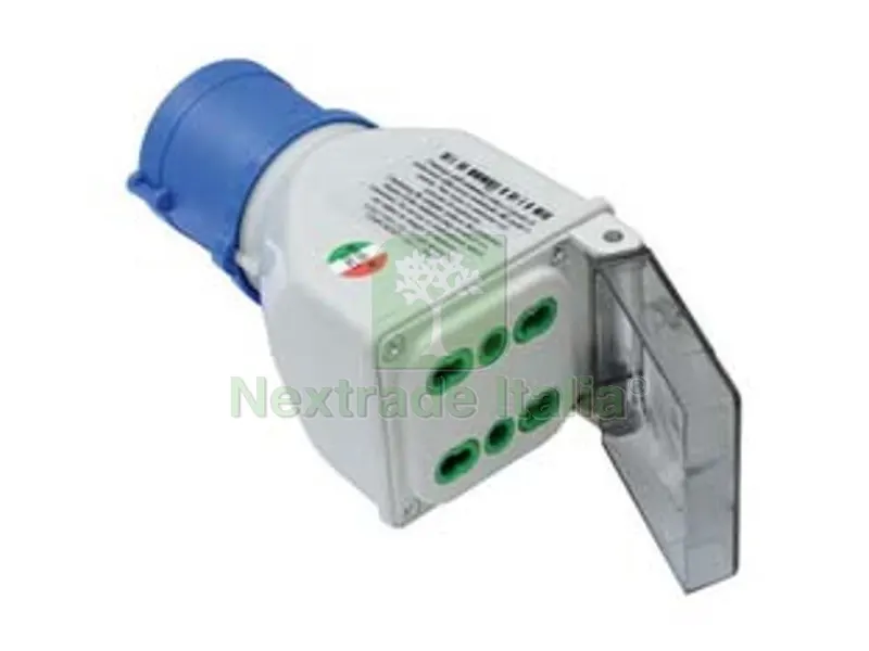 Adattatore Industriale con Spina CEE 309 IP44 e 2 Prese Bipasso - 16A colore blu 73101 — Illuminazione — rif. FERX.FER87278 Adattatore Industriale con Spina CEE 309 IP44 e 2 Prese Bipasso - 16A colore blu 73101 — Illuminazione — rif. FERX.FER87278