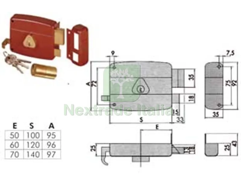 Serratura Applicare P/Porte in Legno CAT.SCR.DOPPIO CIL.FISSO 50121 — Serrature e cilindri — rif. FERX.FER127639