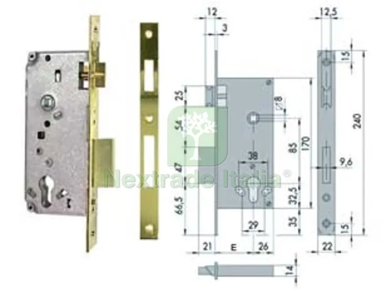 Serratura da Infilare a Cilindro 2 Mandate Bordo Quadro 5C611 - MM.60 (5C611600) — Serrature e cilindri — rif. FERX.FER10948 Serratura da Infilare a Cilindro 2 Mandate Bordo Quadro 5C611 - MM.60 (5C611600) — Serrature e cilindri — rif. FERX.FER10948