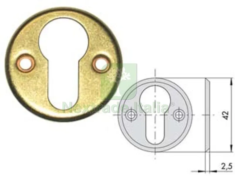 5PZ bocchette in ottone sagomate 06010 00 - mm.42, spessore mm.2,5 (06010000) — Serrature e cilindri — rif. FERX.FER64637