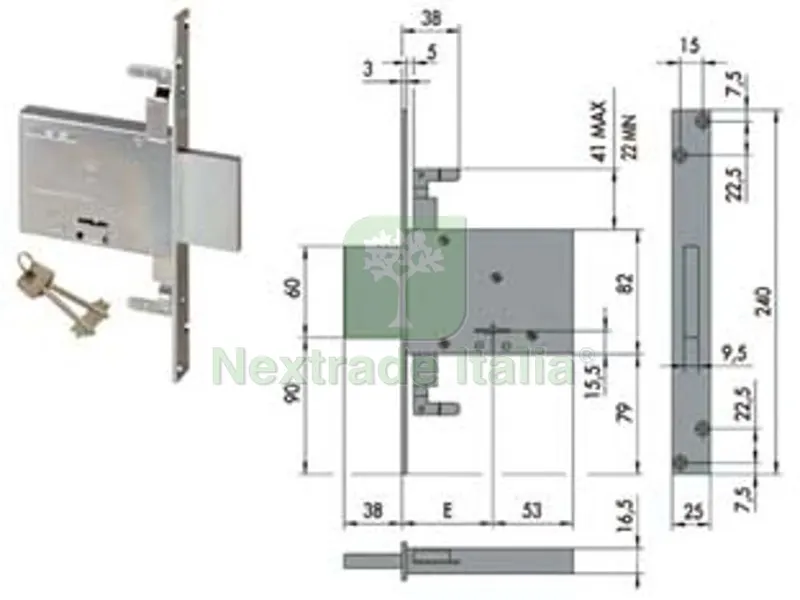 serratura triplice da infilare doppia mappa 57016 - mm.60 con 2 chiavi (57016600) — Chiavi grezze e duplicati — rif. FERX.FER84123