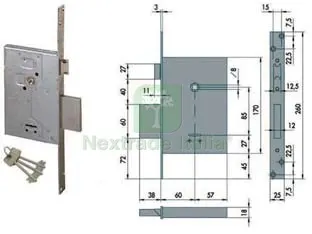 serratura da infilare doppia mappa con scrocco 57250 - mm.60 (57250600) — Chiavi grezze e duplicati — rif. FERX.FER64521