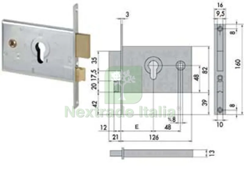 serratura da infilare per fasce catenaccio e scrocco mm.82 h 44120 - mm.60 (44120600) — Lucchetti e catene — rif. FERX.FER65450