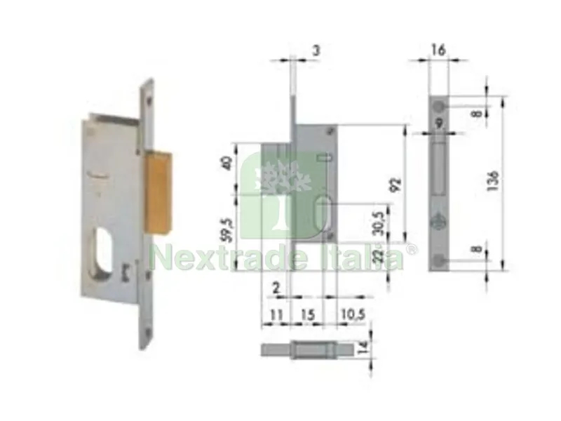 serratura da infilare per montanti solo catenaccio 44240 - mm.15 (44240150) — Lucchetti e catene — rif. FERX.FER65504