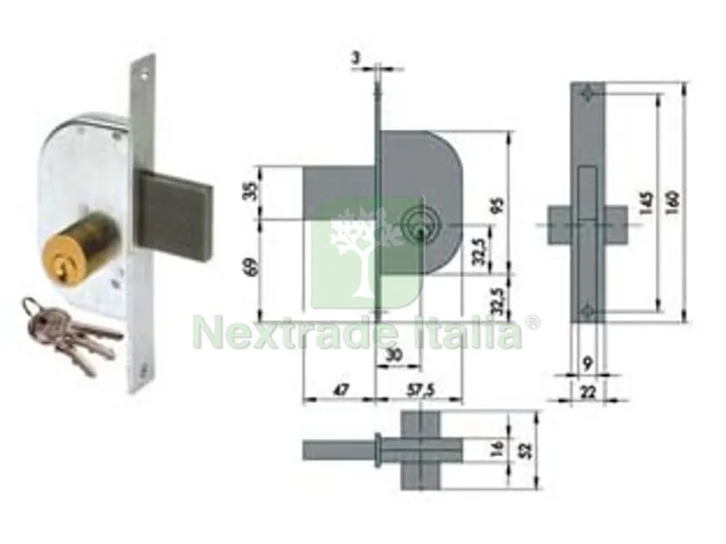 2PZ serratura da infilare per cancelli solo catenaccio 42120 - mm.30 (42120300) — Lucchetti e catene — rif. FERX.FER65412
