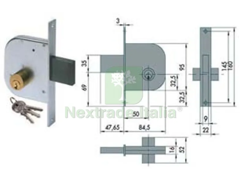 2PZ serratura da infilare per cancelli solo catenaccio 42020 - mm.50 (42020500) — Lucchetti e catene — rif. FERX.FER65344