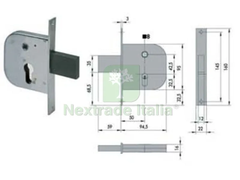 2PZ serratura infilare per cancelli con quadro catenaccio e scrocco 42312 - mm.50 (42312500) — Lucchetti e catene — rif. FERX.FER65443 2PZ serratura infilare per cancelli con quadro catenaccio e scrocco 42312 - mm.50 (42312500) — Lucchetti e catene — rif. FERX.FER65443