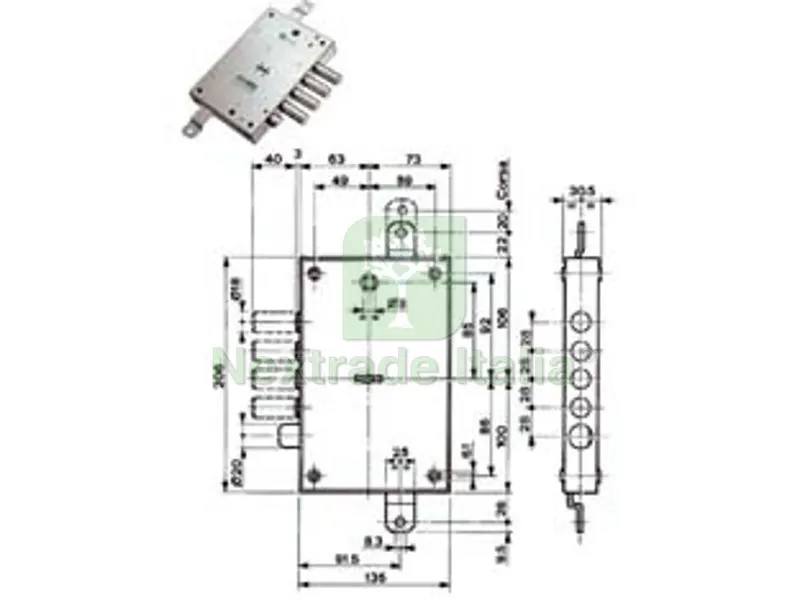 Serratura Triplice Applicare con Scrocco DM Blindate 52571/28 - mm.63 SX (52571ROMS 36) — Serrature e cilindri — rif. FERX.FER49245