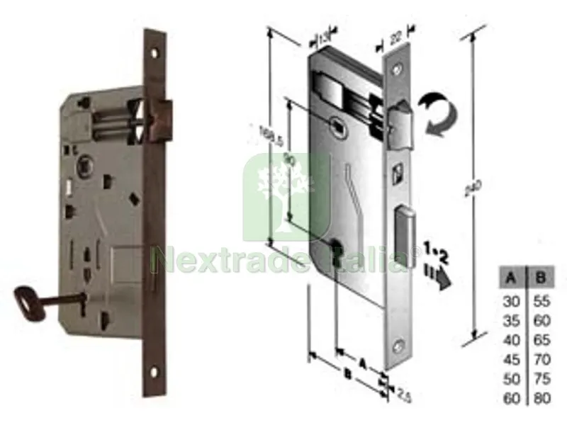 SERRATURA A BUSSOLA DA INFILARE BORDO QUADRO BRONZATO - mm.35 bordo acciaio bronzato — Serrature e cilindri — rif. FERX.FER10757