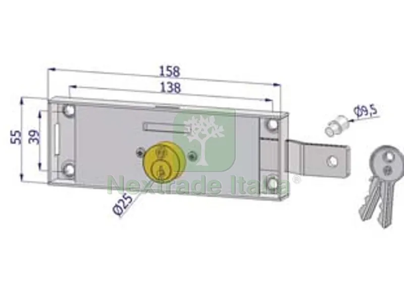 2PZ Serratura per Serranda Laterale Cilindro Fisso Tondo - SX (2275SZB4508XX2) — Serrature e cilindri — rif. FERX.FER11013
