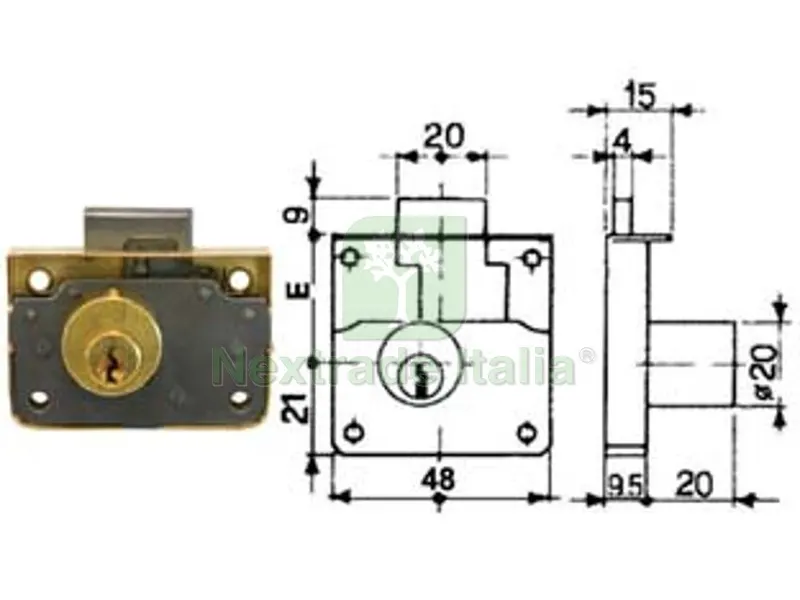 SERRATURA DA APPLICARE 1/2 SCATOLA CON CILINDRO UNA MANDATA - mm.20 — Serrature e cilindri — rif. FERX.FER57196