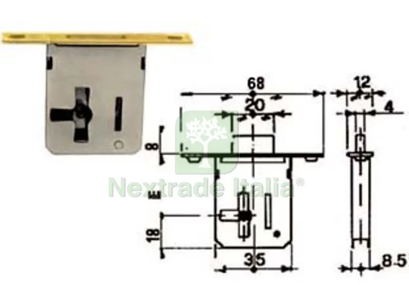 5PZ Serratura da Infilare 1 Leva Bordo Ottonato - mm.25 DX — Serrature e cilindri — rif. FERX.FER57073