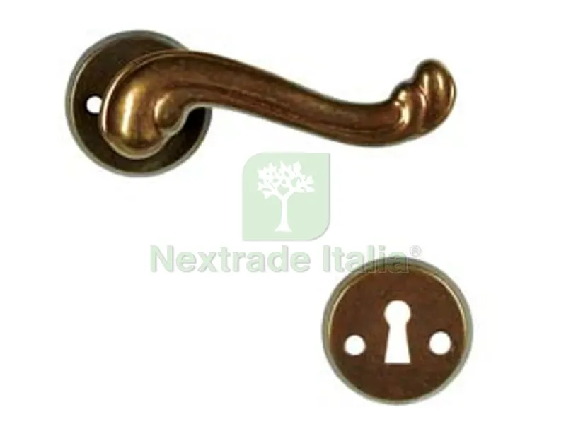Maniglia Barocco con Rosetta in Ottone - quadro maniglia mm.8 — Maniglie e pomelli — rif. FERX.FER10337