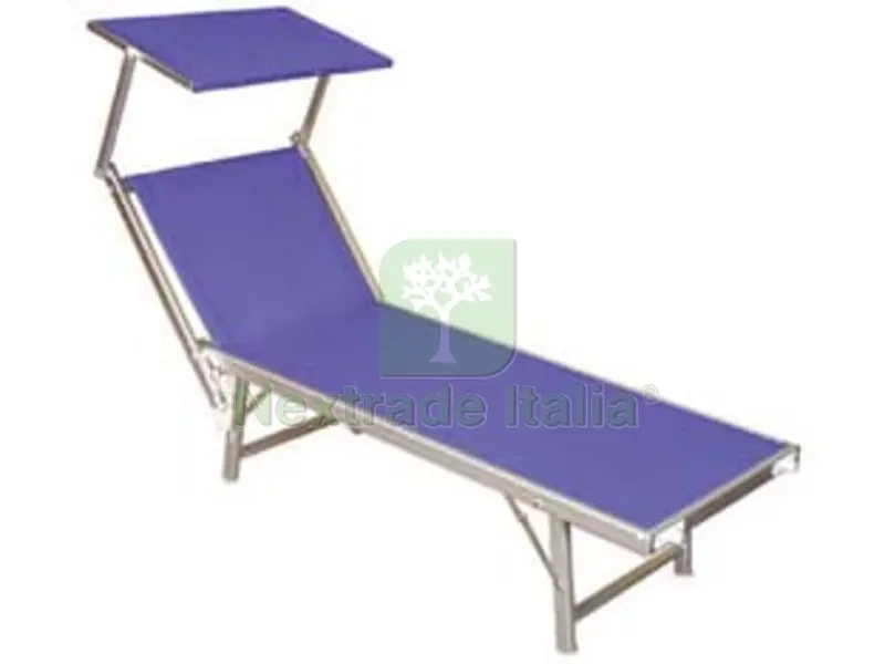 Lettino Alluminio Piegh. Pesante con Parasole Tessuto Texilene Blu - cm.61x184x38/100h. con viti inox — Viti — rif. FERX.FER182010 Lettino Alluminio Piegh. Pesante con Parasole Tessuto Texilene Blu - cm.61x184x38/100h. con viti inox — Viti — rif. FERX.FER182010