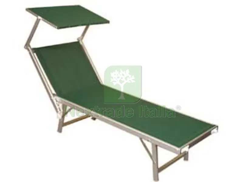 Lettino Alluminio Piegh. Pesante con Parasole Tessuto Texilene Verde - cm.61x184x38/100h. con viti inox — Viti — rif. FERX.FER182027