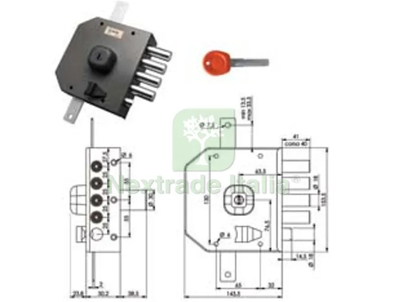 SERRATURA TRIPLICE DA APPLICARE CON SCROCCO A POMPA JM434 mm.63 DX — Serrature e cilindri — rif. FERX.FER11341 SERRATURA TRIPLICE DA APPLICARE CON SCROCCO A POMPA JM434 mm.63 DX — Serrature e cilindri — rif. FERX.FER11341