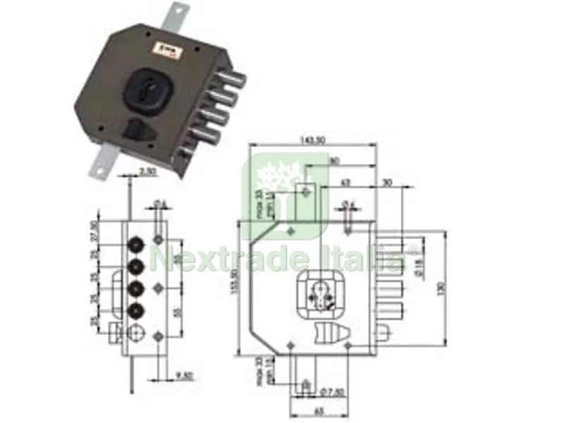 SERRATURA TRIPLICE DA APPLICARE CON SCROCCO CILINDRO EUROPEO G454 mm.63 DX — Serrature e cilindri — rif. FERX.FER17121 SERRATURA TRIPLICE DA APPLICARE CON SCROCCO CILINDRO EUROPEO G454 mm.63 DX — Serrature e cilindri — rif. FERX.FER17121