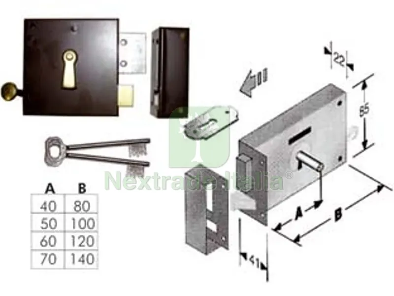 2PZ SERRATURA DA APPLICARE PER CANTINE 175 - enrtata mm.70, lunghezza mm.140 DX — Serrature e cilindri — rif. FERX.FER46343