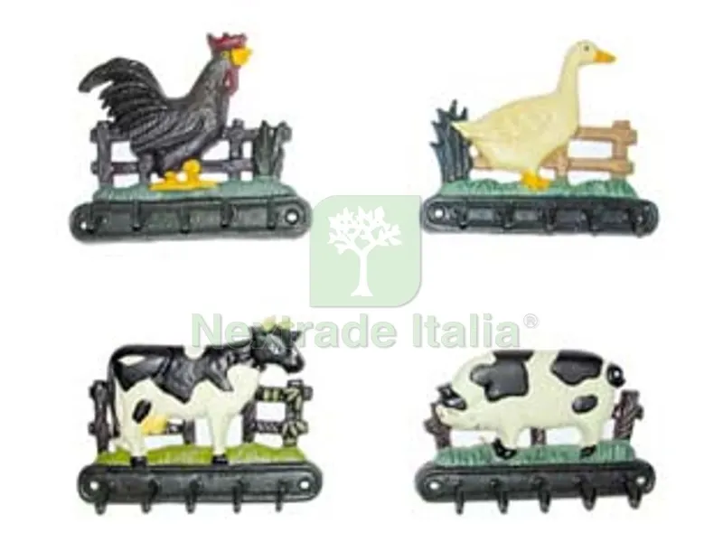 GANCI APPENDITUTTO IN GHISA DECORATI - in set da pz.4 decoro: gallo, maiale, mucca, oca — Ferramenta per legno e mobili — rif. FERX.FER22262