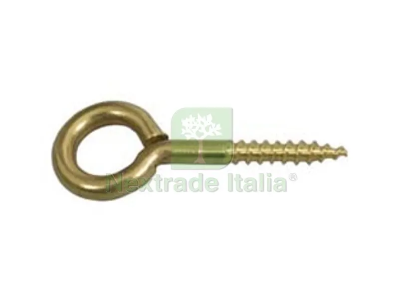 200PZ OCCHIOLO CON VITE PER LEGNO OTTONE LUCIDO - mm.18x40 - ? mm.3x16 — Minuteria metallica — rif. FERX.FER43298
