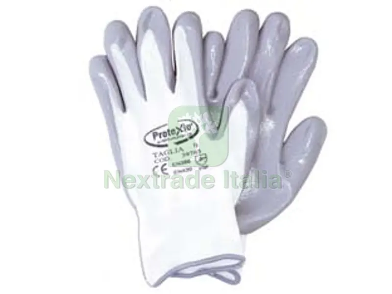 12PAIA Guanti da Lavoro in Poliestere con Palmo Ricoperto in Nitrile Grigio tg.S misura 7 colore grigio — Guanti da lavoro — rif. FERX.FER139960