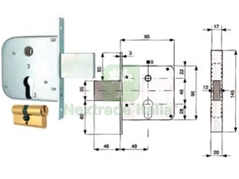 2PZ Serratura Infilare Cancelli Catenaccio e Scrocco + Quadro Cilindro SAG. 133 - MM.50 (133 50 0) — Lucchetti e catene — rif. FERX.FER51002 2PZ Serratura Infilare Cancelli Catenaccio e Scrocco + Quadro Cilindro SAG. 133 - MM.50 (133 50 0) — Lucchetti e catene — rif. FERX.FER51002